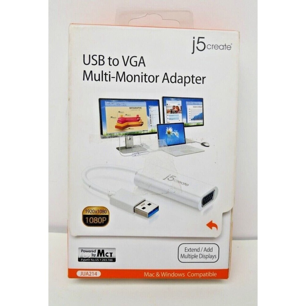 NEW j5create USB to VGA Multi-Monitor Adapter JUA214 Windows Mac OS Sealed